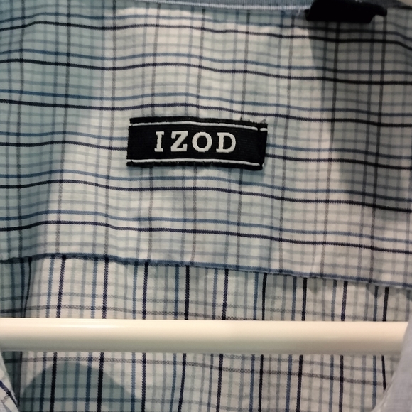 Men's Izod Button Up Light Blue Plaid Short Sleeve Shirt Large - Picture 4 of 6